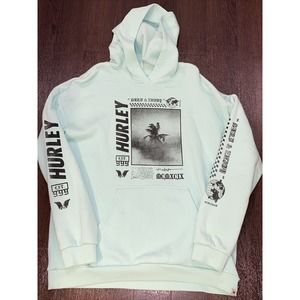 RARE Hurley Worldwide Hoodie Surf & Enjoy Est. 999 Sweatshirt Sea Green Palm